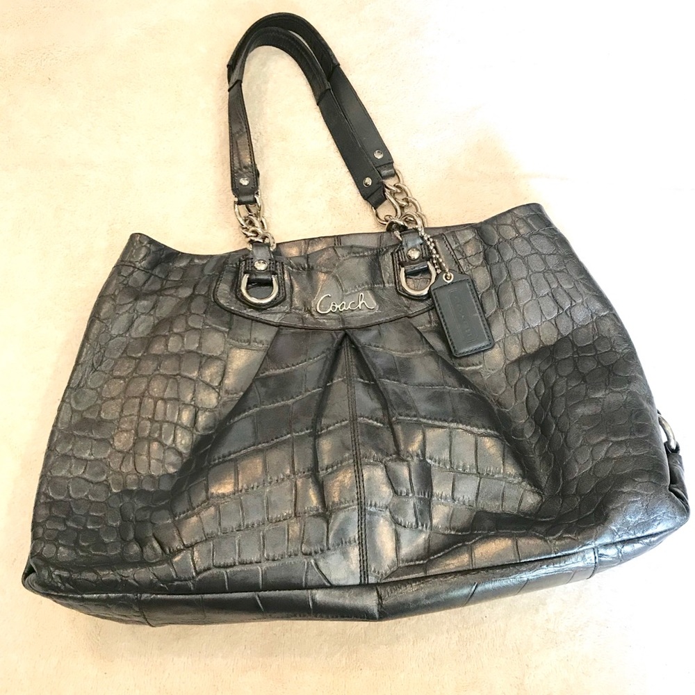 Coach Black Croc-Embossed Leather Tote